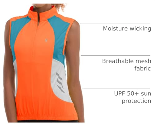 Little Donkey Andy Women's Half Zip Breathable Cycling Vests Reflective Sleeveless Jerseys Shirts Golf 4 Rear Pockets - color: Upgraded Orange, size: Medium