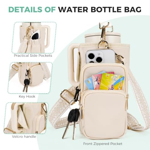 Water Bottle Carrier with Strap, Water Bottle Holder for Daily Use - color: Beige