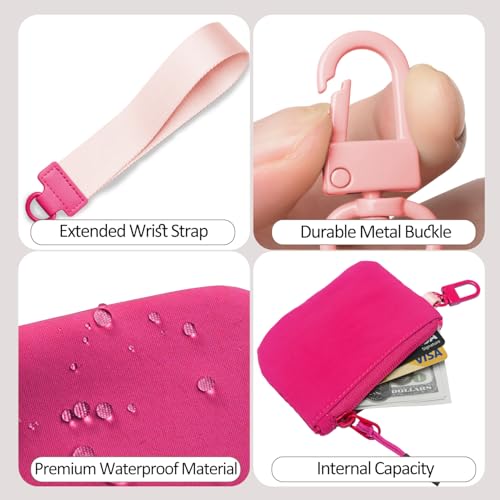 COOLANS Mini Wristlet Wallets Dual Pouch,Around Wristlet Handbag Wallet for Women Zip Cards Holder,Wristlet Bracelet Purse - color: Pink