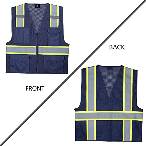VENDACE Hi Vis Safety Reflective Mesh Vest for Men ANSI Class 2 High Visibility Vest with 8 Pockets and Zipper - color: Blue, size: Small