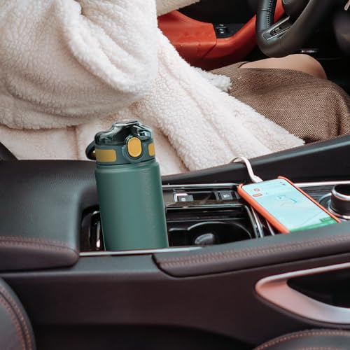 Fjbottle Insulated Water Bottle with Handle 20 oz Straw Flip Top Lid - color: 03 Peacock Green, size: 20 Ounces
