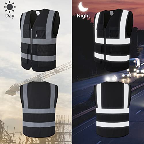 Safety Vest for Men Women with Pockets (KZ170-Black, L) - color: Black-kz170, size: Large