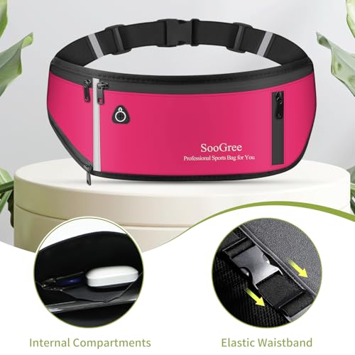 SooGree Slim Running Belt Fanny Pack, Resistant Waist Pack Money Belt Bag for Hiking Cycling Workout, Gym Phone Holder with Adjustable Strap (Rose) - color: Rose