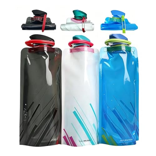 Collapsible Water Bottles for Travel – 22oz Foldable Water Bottle with Carabiner,Leakproof BPA-Free Water Jup, Portable Reusable Water Bottle for Hiking,Sports,Camping,Biking (3)