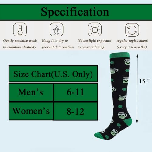 Compression Socks for Women Festival Knee High Socks Calf Stockings - color: Black Green Beer Cups, size: Large