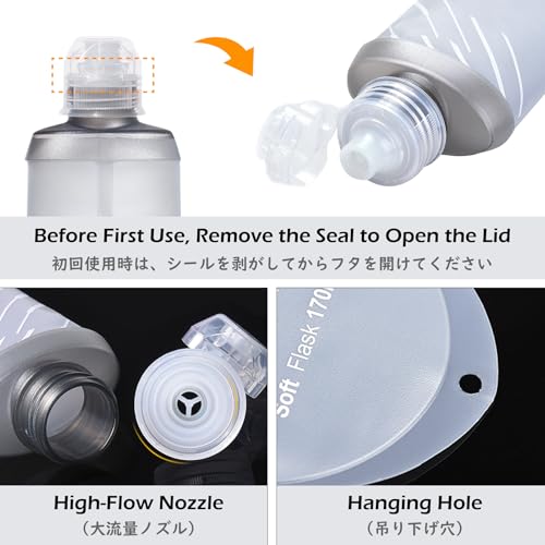 TRIWONDER Water Bottles TPU Soft Flasks Collapsible Running Flasks for Hydration Pack Backpack Hiking Cycling (170ml/5.75oz - Pack of 2) - color: Grey 170ml/5.75oz - Pack of 2 (For gel only)