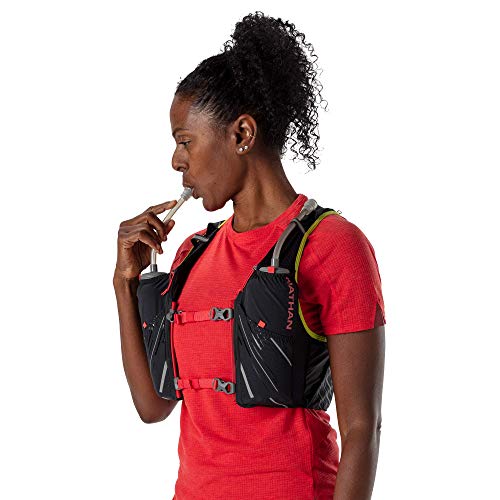 Nathan Pinnacle Hydration Running Vest Backpack for Trail Running & Marathon with Soft Flasks, Lightweight Water-Resistant Race Vest - color: Black / Hibiscus, size: Small