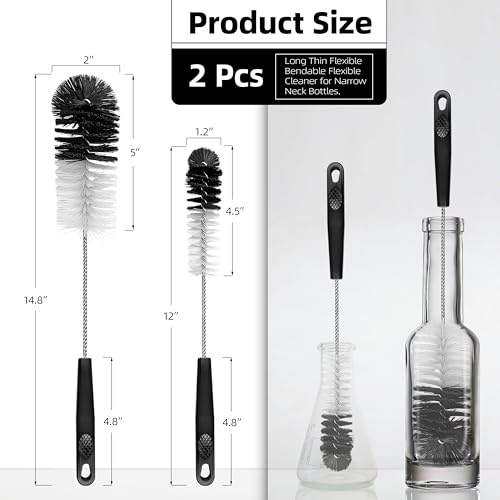 2 Pcs Bottle Brushes Set, Long Thin Flexible Bendable Flexible Cleaner - size: 14.8" standard