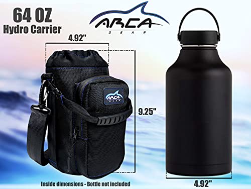 Arca Gear 64 OZ Hydro Carrier Large - Insulated Water Bottle Sling w/Carry Handle, Shoulder Strap, Wallet and Two Pouches - The Perfect Flask Accessory - color: Lagoon Blue