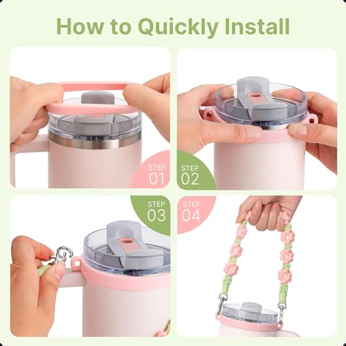 Water Bottle Handle Strap for Stanley Cup, Owala and Most 12-40oz Bottles - color: Daisy Green