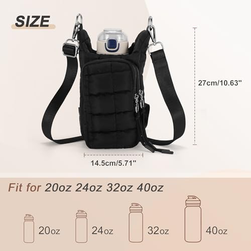 Water Bottle Holder with Adjustable Strap Bottle Sling Bag for Hiking Black