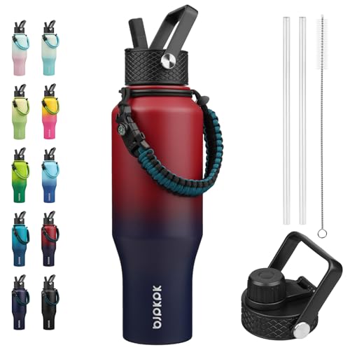 BJPKPK 35oz Insulated Water Bottle with Straw Lid, Stainless Steel Bottle - color: Charming Red, style: 35oz