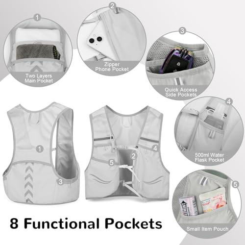 Hydration Running Vest with 2pcs 500ml/17oz Water Bottles, M/L - color: Gray, size: L: 35.4" - 49.2"