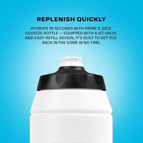 PRIME 32 oz White Graffiti Squeeze Sports Water Bottle, BPA Free, Dishwasher Safe, Easy-Grip Ergonomic Leakproof Design, Fast Hydration for Gym, Cycling, Running - color: White