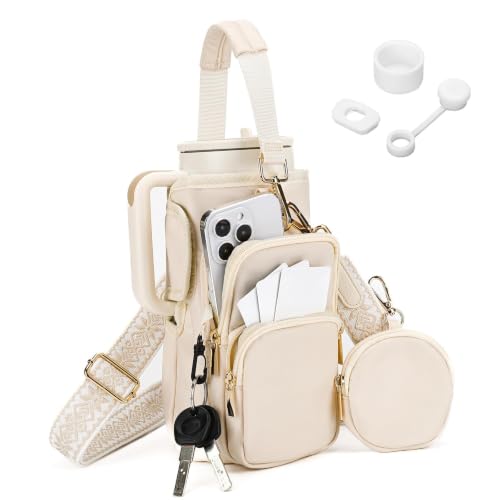 Water Bottle Carrier with Strap, Water Bottle Holder for Daily Use - color: Beige
