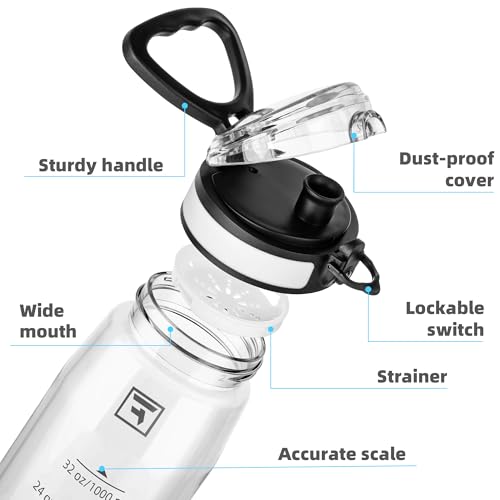 Fanhaw 32 oz Clear Plastic Water Bottle, Chug Lid, Clear & White - color: Clear&White