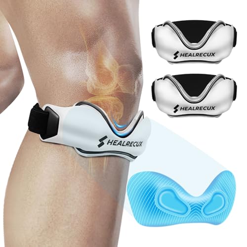 Healrecux Patellar Tendon Support Strap, Silicone Patella Knee Strap, Non-Slip Patella Stabilizer Knee Band for Jumpers Knee, Tendonitis, Basketball, Volleyball, Squats - White 2 Pack - color: White