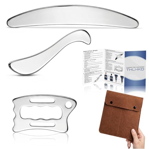 THLHKD 3 in 1 Muscle Scraper Tools Set, Stainless Steel Gua Sha Scraping Massage Tool for Physical Therapy, Sports Injury Recovery, Pain Relief Deep Tissue Massage - size: S+D+C-Shape