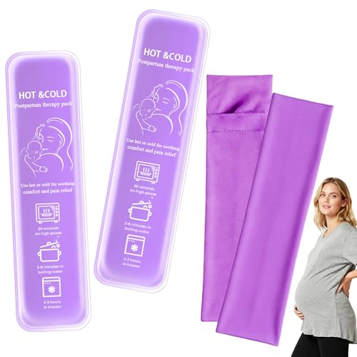 Postpartum perineal ice Pack, Hot and Cold Ice Pack for Women After Pregnancy, Postpartum Ice Pack for Recovery, Affordable & Reusable，2 Ice Packs and 2 Washable Sleeves. (Pink Flower) (Purple) - color: Purple