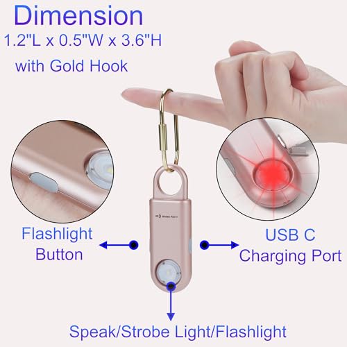 135dB Rechargeable Personal Alarm with Ultra Bright Flashlight - color: Gold, style: Rechargeable & Built-in Flashlight