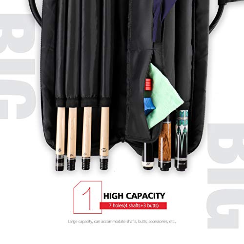 KONLLEN Pool Cue Case 3x4 Oxford Pool Stick Case Holds 3 Butts and 4 Shafts Billiard Sitck Large Capacity Carrying Cases with Multi-Pocket Pool Cue Accessories - color: Grey
