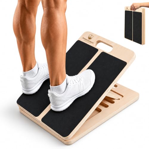 Slant Board for Calf Stretching, Portable Foldable Wooden Calf Stretcher, Adjustable Incline Board for Squats, Pilates and Physical Therapy, Non-Slip 550 lb Capacity with Carry Handles