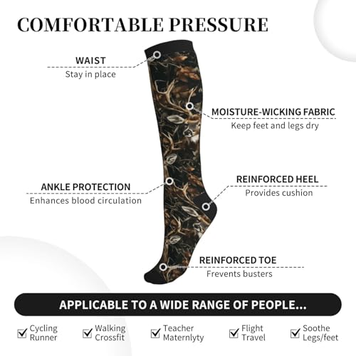 Compression Socks Knee High Circulation Support Socks For Women Men Athletic Running Hiking Cycling - color: Camo Deer