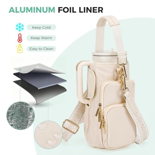 Water Bottle Carrier with Strap, Water Bottle Holder for Daily Use - color: Beige