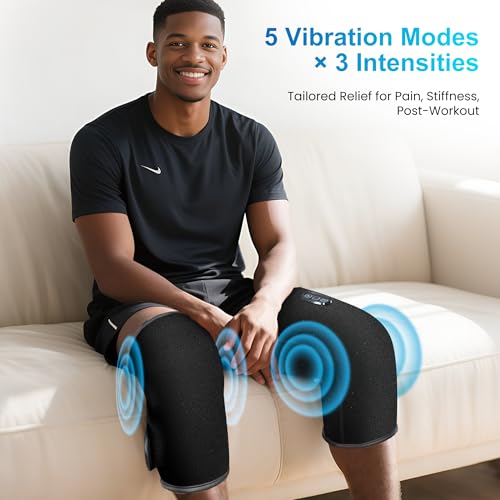 COMFIER Heated Knee Massager with Heat & Vibration, Graphene Knee Heating Pad Wrap, Adjustable Wearable Knee Brace,Electric Knee Warmer for Men Women Seniors - color: Midnight Black