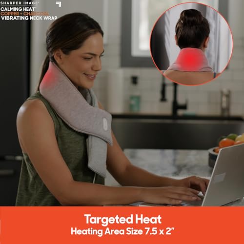 Calming Heat Neck Wrap by Sharper Image Copper & Charcoal Infused Personal Electric Neck Heating Pad with Vibrations, 3 Heat & 3 Vibration Settings- 9 Relaxing Combinations - size: Neck Wrap - 9 Combinations