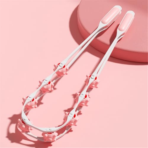Back Massage Roller Rope, Manual Balll Pull Back Strap with 8 Rollers, Handheld Cellulite Self Massage Tool for Body Shaping, Leg Muscle Relief (Pink) - color: Pink