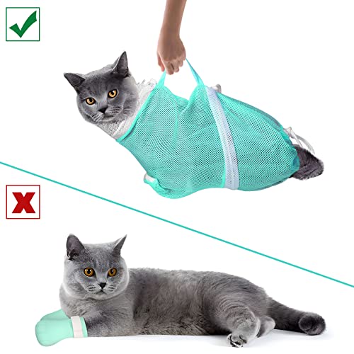 JULMELON 10 PCS Cat Washing Bag for Bath Shower Adjustable Net Grooming Set - color: Pink+Green
