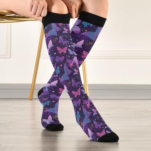 Wusikd Milk Cow Compression Socks for Women and Men Circulation Flowers Long Socks for Athletic Running 2 - color: Butterflies