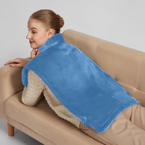 26" x 35" Flannel Neck&Shoulder&Back Heating Pad with 12 Temperature Settings& Countdown Timer,Pain Relief for Back/Neck/Shoulders/Menstrual Pain(Light Blue) - color: 03-light Blue