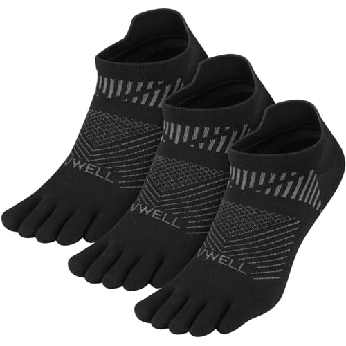 VWELL Toe Socks for Men Women COOLMAX Athletic Running Ankle Socks (3Pairs) - color: Black, size: Medium