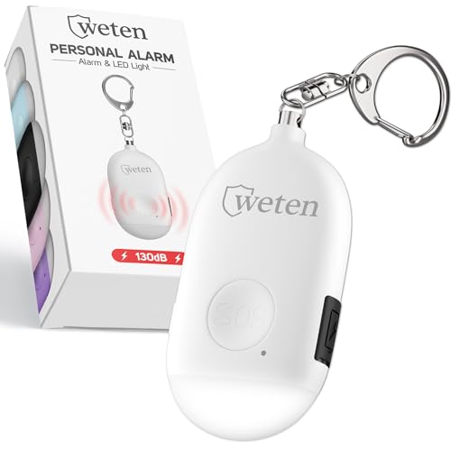 Rechargeable Personal Alarm Keychain, 130dB Siren, LED Light, White - color: D - White