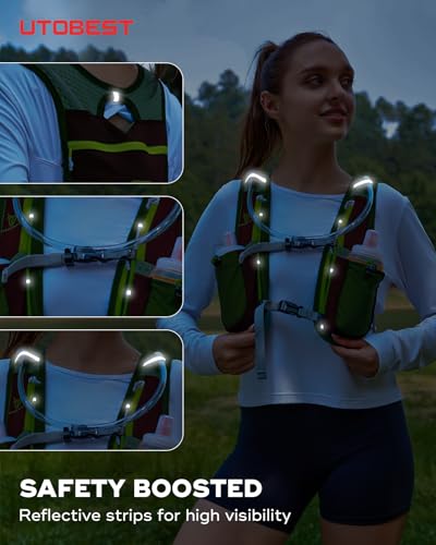 UTOBEST Running Vest Lightweight Hydration Vest Pack 5L UTR104 - color: Green Vest 5L with 2 x Soft Flask