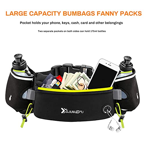 Number-one Running Belt with Water Bottles(2 x 175ML), Hydration Belt Waterproof Waist Pack Bag Fits iPhones Adjustable Sports Waist Pouch for Marathon Running Hiking Cycling - color: Green