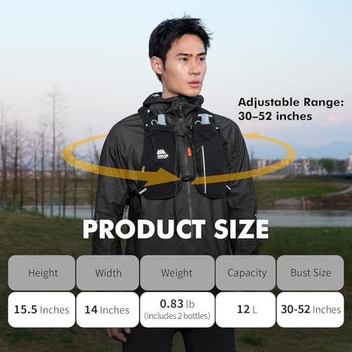 AONIJIE 12L Running Hydration Vest for Men Women 2 Pcs 500ml Soft Flask