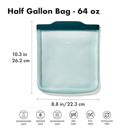 OXO Good Grips Silicone Reusable Bag - Half Gallon Bag (64 oz), Lagoon - color: Lagoon, size: Half Gallon (64 oz)