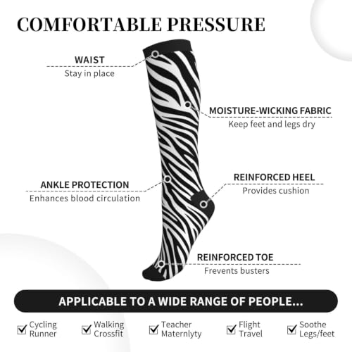 Compression Socks Knee High Circulation Support Socks For Women Men Athletic Running Hiking Cycling - color: Zebra