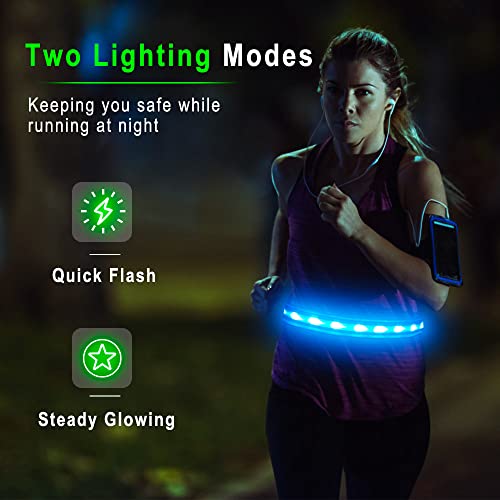 BSEEN LED Running Waist Belt - USB Rechargeable Reflective Glowing LED Waistband, Flashing Safety Light Belt for Runners, Joggers, Walkers, Pet Owners, Cyclists - color: Royal Blue