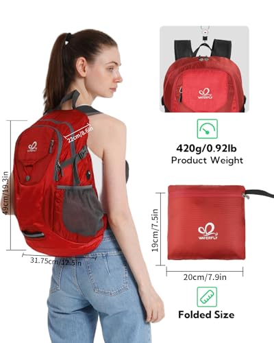 WATERFLY Lightweight Packable Hiking Backpack, 30L Day Pack Red - color: Red