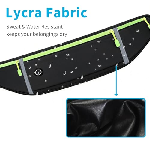 Slim Running Belt for Women Men,Runners Fanny Pack Phone Holder,Money Belt,Running Gear Accessories,with 3 Pockets (Green-black) - color: Green-black