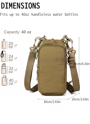 Bokelai Water Bottle Holder Bag with Strap Lightweight Crossbody Carrier Sling Bag for Hiking Camping Travelling Water Bottle Sleeve Gym Accessories - color: Army Khaki