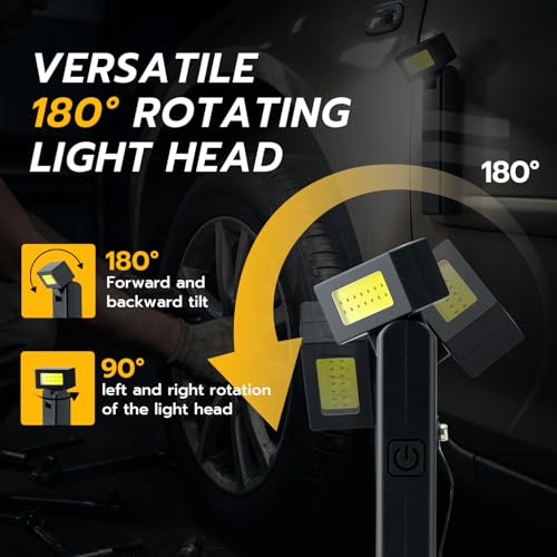 Mcbazel 2 Pack Magnetic Work Light, Rotating Rechargeable Portable LED COB Light with Clip-On Design, 3 Lighting Modes Flashlight for Car Repair, Camping, Work and Emergency