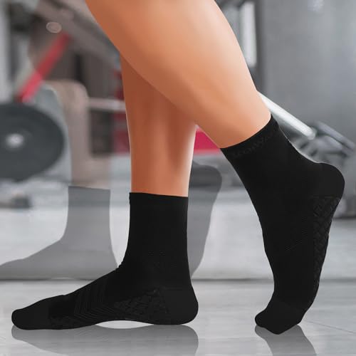 TechWare Pro Plantar Fasciitis Socks – Cushion Ankle Compression Socks Women & Men. Achilles Tendonitis Brace & Arch Support - color: Black / Black, size: X-Large