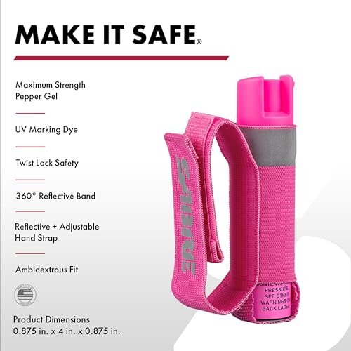 SABRE Runner Pepper Gel Spray for Running, Walking & Personal Safety - color: Runner Pepper Gel with Personal Alarm, Pink