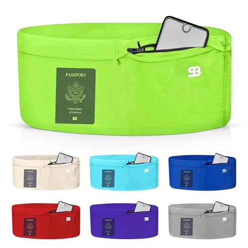 StashBandz Running Belt, Money Belt, 4-Pocket Phone Holder with Zipper - color: Neon Green, size: X-Large