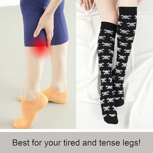 Junely Compression Socks for Women Knee High Stockings Funny Cute - color: A10skull01